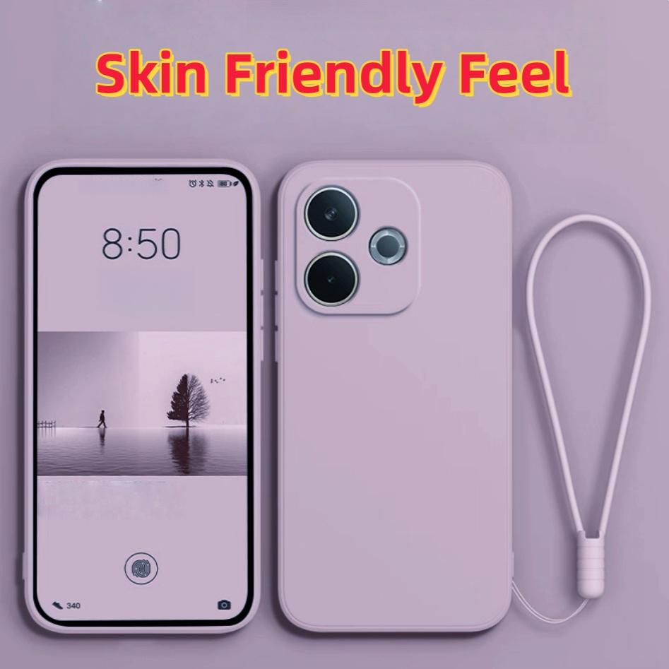 Fashion Solid Colour With Lanyard Shockproof Protective Liquid Silicone Phone Case For Oppo A6 Pro/A5 Pro/A5 Case & Strap&OPPO A5 4G светло-фиолетовый
