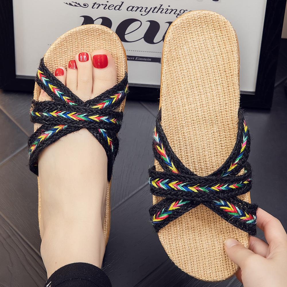 Women's Slippers Men Home Summer Cross Strap Ladies Casual Shoes Linen Slippers