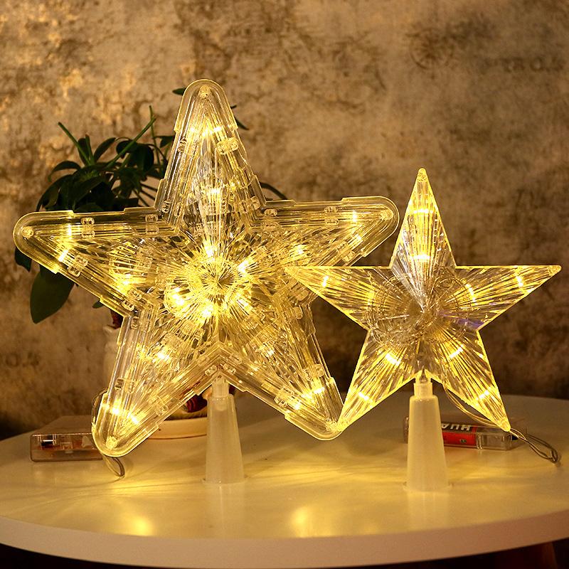 Christmas LED Transparent Five-pointed Star Tree Toppers Merry Christmas Tree Decorations for Home Xmas Ornaments Navidad Props