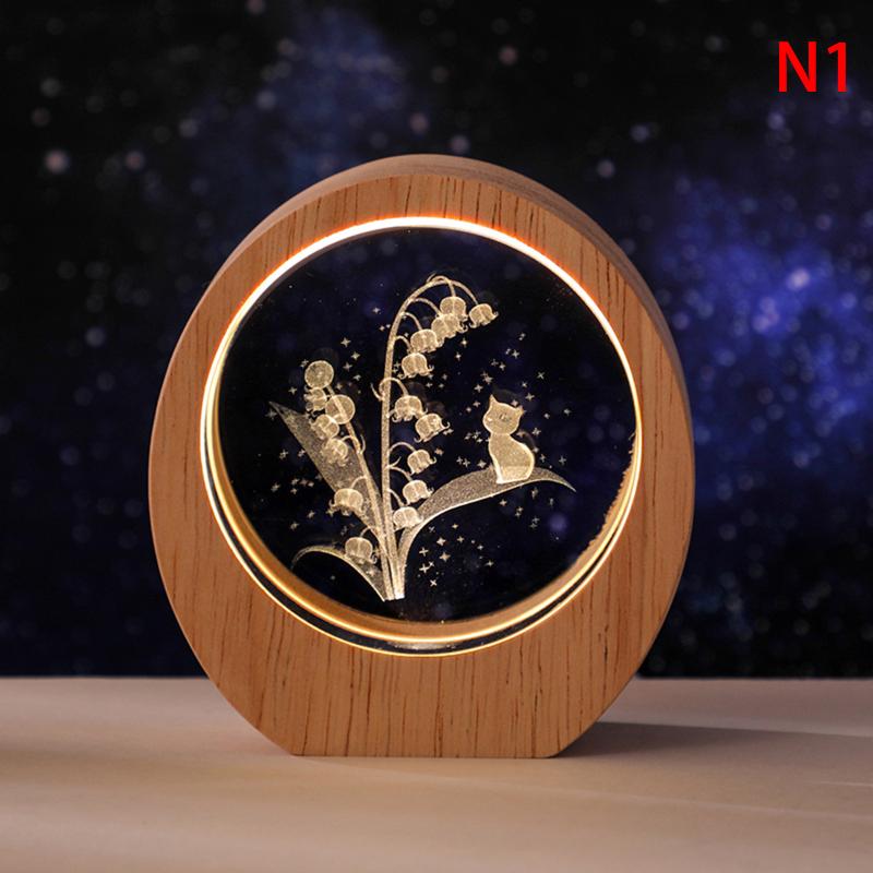 3D Inner Carving Planet Night Light Luminous Crystal Desktop Ornament