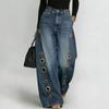 Frühling und Sommer neue Metall heterosexuelle Hühneraugen Europäische und Amerikanische Damenbekleidung einfarbig Pferd Slip locker Jeans