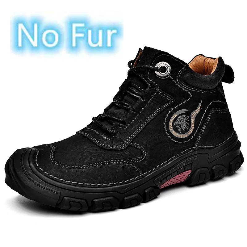 Fashion Hiking Men Boots New Leather Outdoor Walking Boots Man Non-Slip Retro Man Casual Boots Winter Warm Comfy Leather Men's Shoes