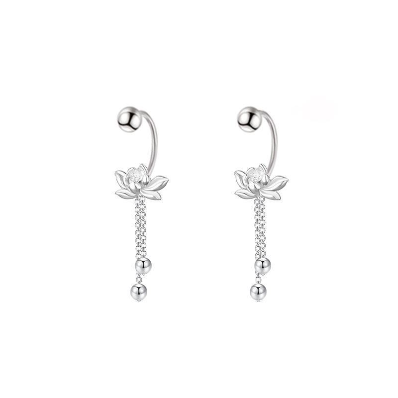 Yi Xuan Elegant Floral Tassel Earrings - Retro Lotus Bead Design