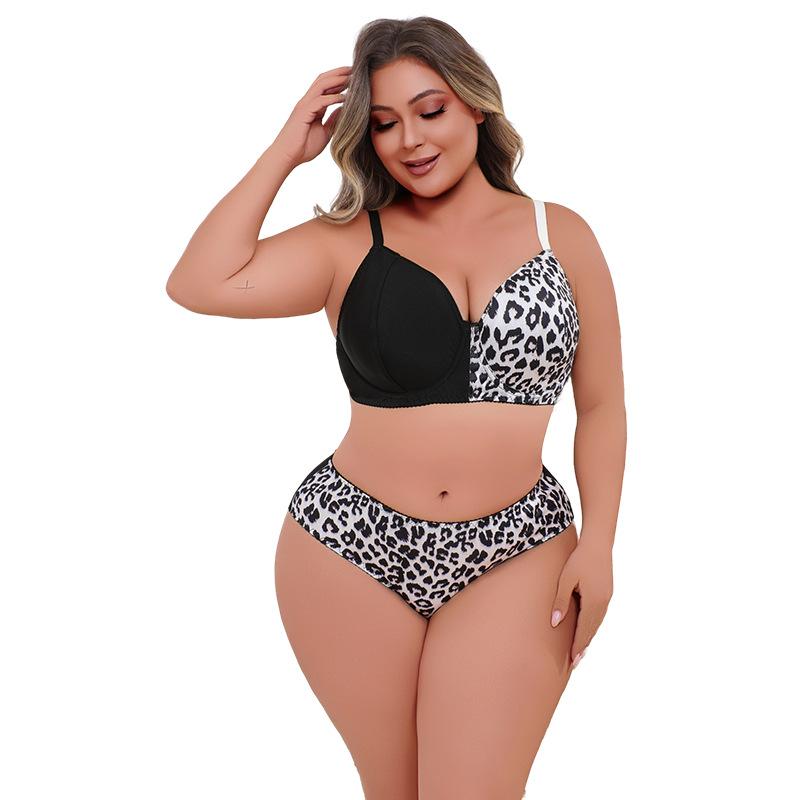 

Сексуальный комплект женского нижнего белья большого размера с леопардовым принтом, скомбинированный, бюстгальтер на бретелях с эффектом пуш-ап и трусики, комплект из двух предметов XXXXL