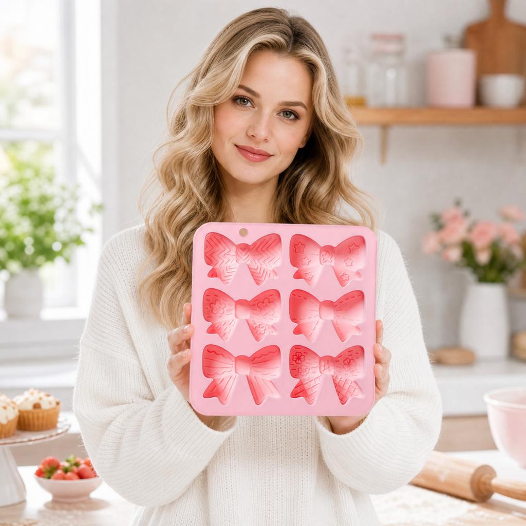 Silicone Bowknot Mold Set 6 Cavities for Cake Decoration Soap Making Resin Chocolate Candy Mold Flexible Non-Stick Baking Tool