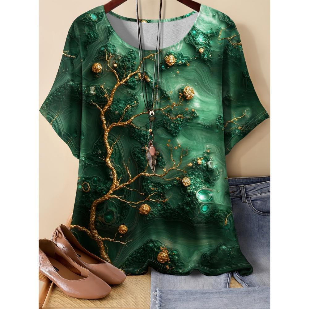 

XL-7XL Plus Size Women s T-Shirts Women s O-neck Fashion 3D Floral Color Printed Top Short Sleeve T-shirt 5XL