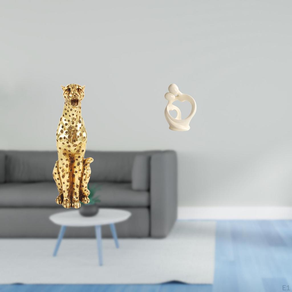 Golden Abstract Cheetah Lover Sculpture Artistic Tabletop Centerpiece Resin Figurine Ornament for