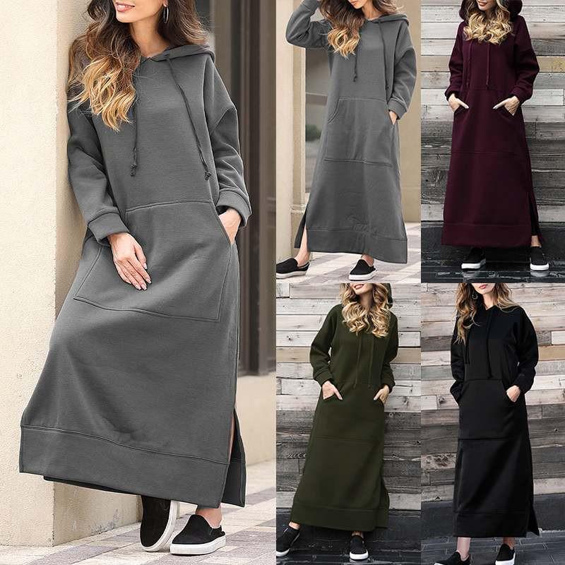 New Plus Size Knitted Hooded Fleece Dress with Pockets - Autumn/Winter Casual Fashion
