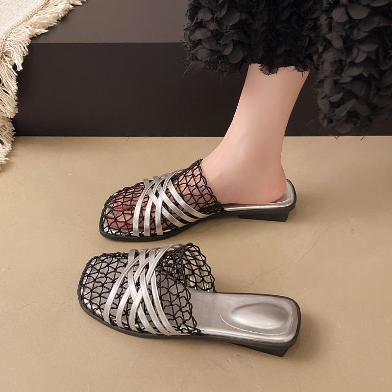 Fashion 2025 New Slim Hand-woven Mid-heel Soft-soled Fashion Sandals, Versatile Casual Women's Cool Mop