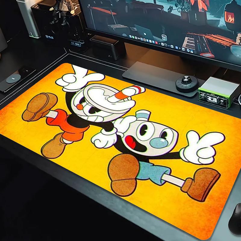 Tapis de souris couleur jeu Cuphead Grand coussin de table de jeu Antidérapant Ordinateur portable Tablette Grande souris XXL Tapis Mini PC Tapis de jeu Avec bordure verrouillée