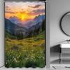 Sunset Mountain Forest Shower Curtain – Wildflowers & Pine Trees, Rustic Nature Bathroom Decor 12Pcs Hooks 71X71Inch
