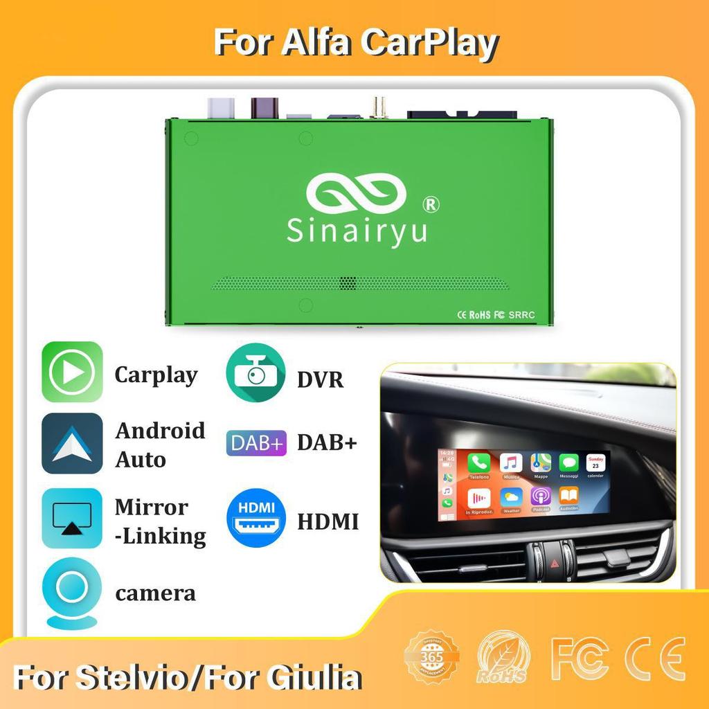 Sinairyu Wireless CarPlay Android Auto DAB DVR HDMI Mirror Link Compatible For Alfa Romeo Giulia Stelvio 2017-2019
