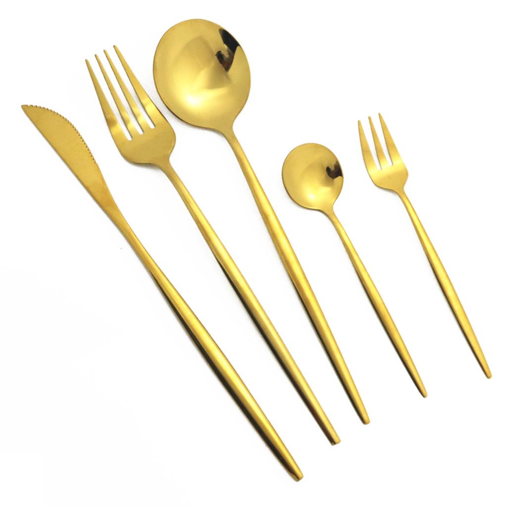 5Pcs Black Gold Dinnerware Set Knife Fork Spoon Flatware Set Stainless Steel Tableware Set Kitchen Cutlery Fruit Fork Silverware