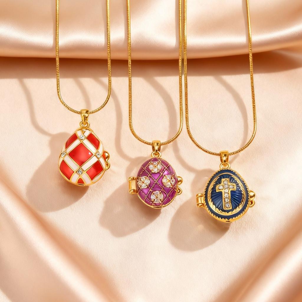 Vintage Enamel Colorful Easter Egg Pendant Necklace Eggshell Locket Openable Charm Necklace Fashion Jewelry Party Gift for Women