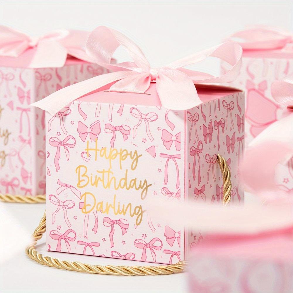 25pcs Pink Bow Gift Boxes with Ribbon and Handle Paper Treat Boxes Souvenir Gifts Box Handbag Box Party Favor Boxes Gift Wrap Box