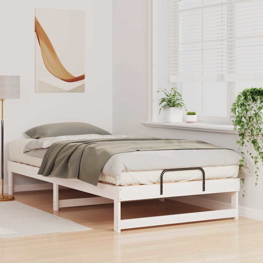 Bed Frame White 100 x 210 cm Solid Pine Wood