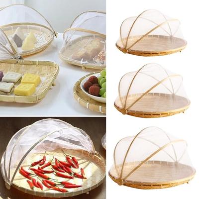 Bamboo Hand-Woven Tent Basket Anti-insect Dustproof Basket Bamboo Food Storage Basket Fruit Vegetable Tray Mesh Drying Dustpan