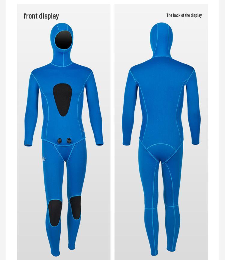 3mm Two-Piece Wetsuit with Hood for Warmth In Hunting, Snorkeling, Freediving, Surfing, and Ice Sports.