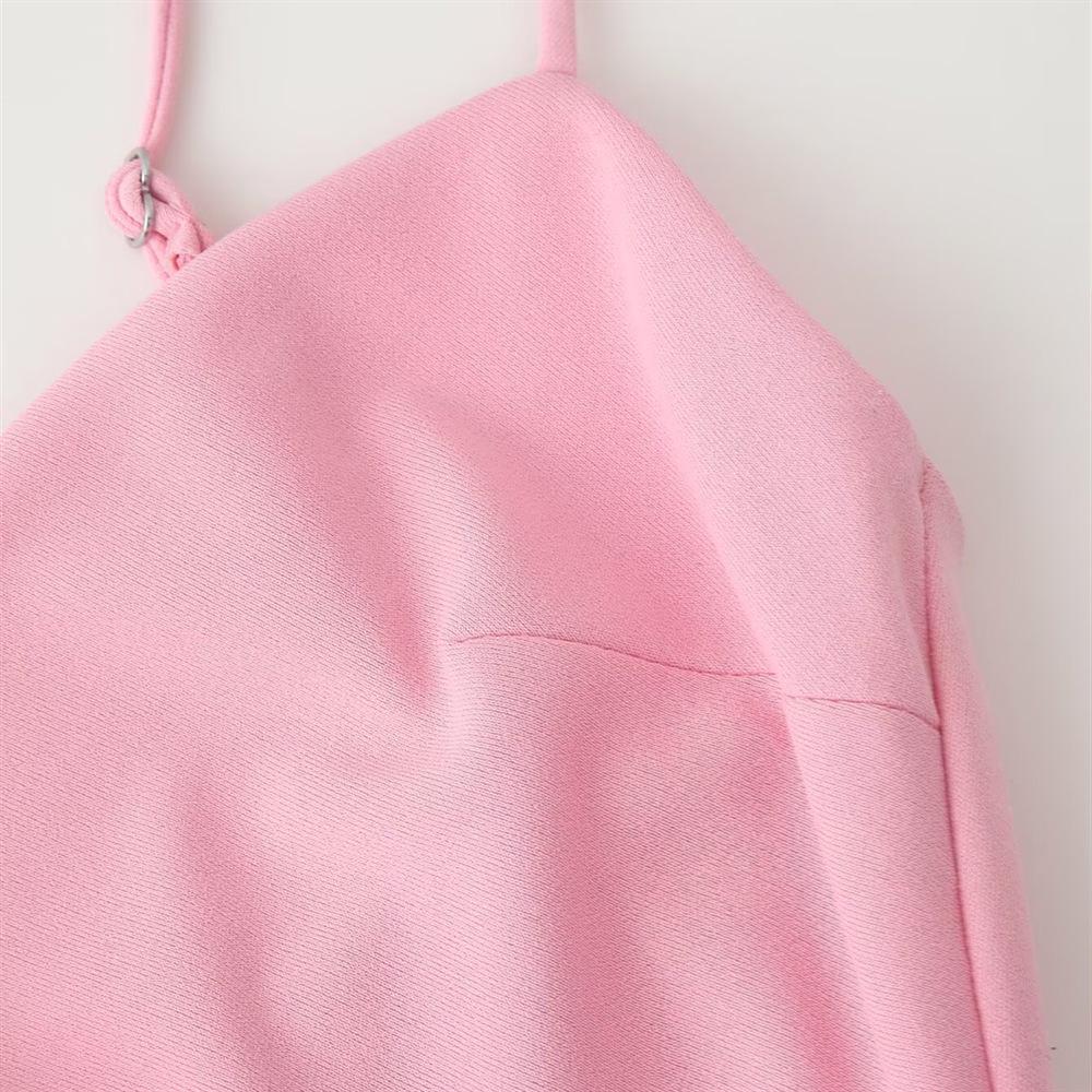 Cross-border Source 2025 Spring/Summer Women's Pleated Midi Slip Dress with Side Slit - Simple & Fashionable