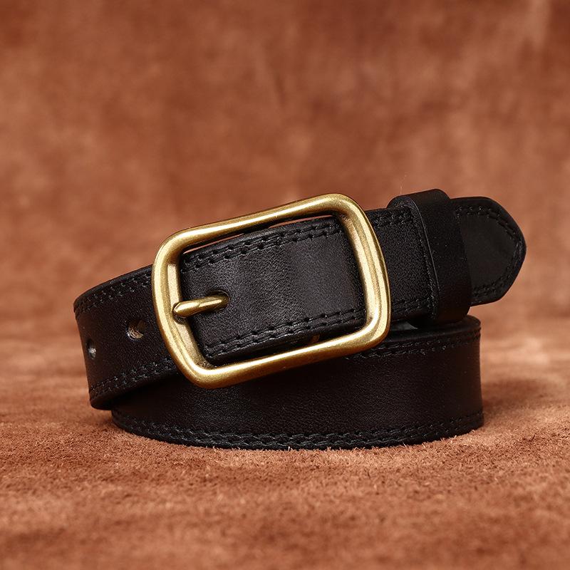 2.8CM Wide Retro Style Genuine Cowhide Leather Belt for Women - Versatile and Fashionable for Jeans