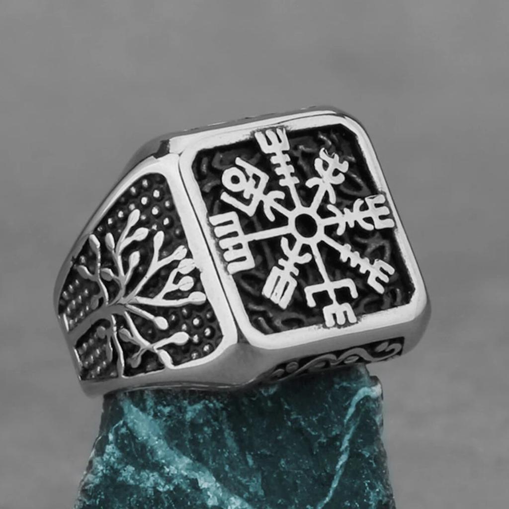 Nordic Viking Stainless Steel Ring Anchor Compass Tree of Life Rune Amulet Wolf Men Women Finger Jewelry Biker Party Club Gift