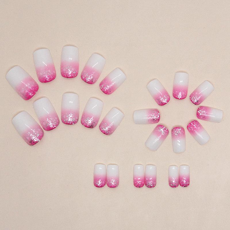 Rose Red Flash, Gradual Change, Medium and Long Square, European and American Autumn Elegant White Fake Nail, Finished Nail Art Can Be Mixed Batch