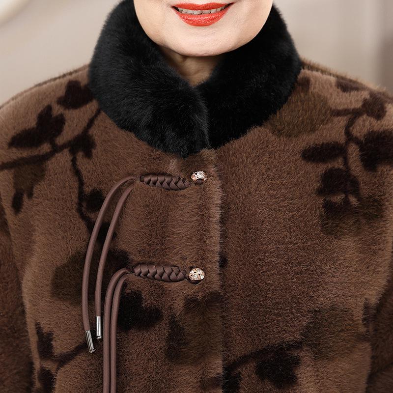 Midlife und Senioren Damen Kunstmink Samtmantel – Elegante Winter Kunstpelzjacke im chinesischen Stil für Großmutter