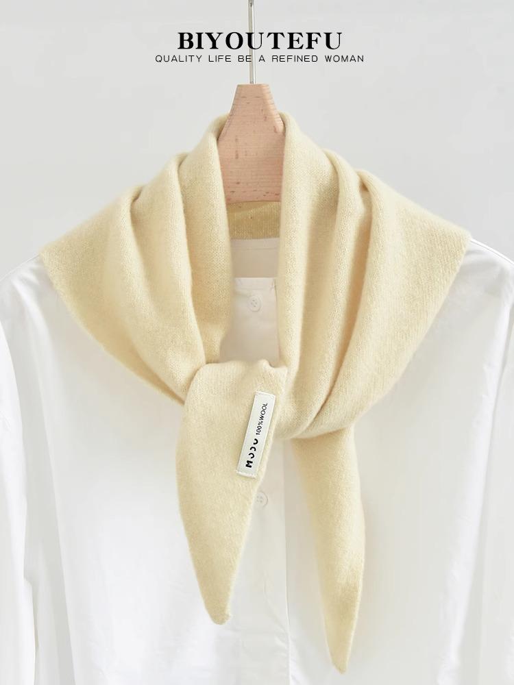 100% Australian Wool Knitted Triangle Scarf Shawl Women's Autumn  Winter Warm Neck Protection Scarf Decorative  Small Scarf