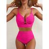 Bikini Women Swimsuit 2026 New Black Metal U Neck Hollow Out Push Up Bra High Waist Swimwear Summer Bathing Suit 2 Piece Biquini
