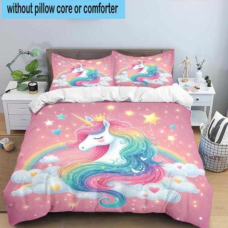 Magical Unicorn Fantasy 3pcs Bedding,Including 1pc Duvet Cover And 2pcs Pillowcases Perfect for Christmas,Ideal for Bedroom, Dormitory
