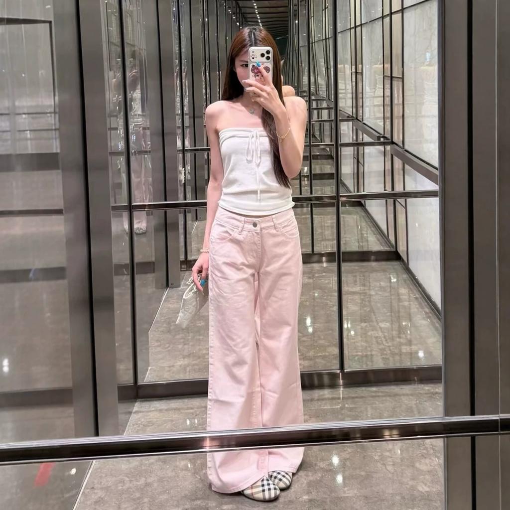 Damen Straight Leg Jeans Casual Einfarbige Baumwollmischung Hohe Taille Tägliche Streetwear Lange Hosen