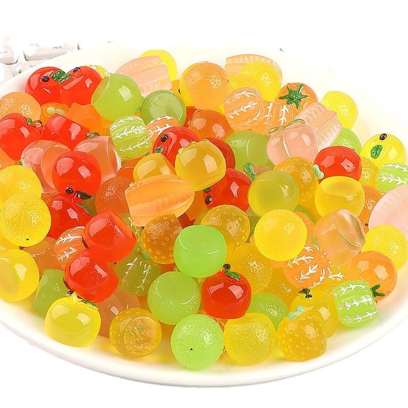 10 Pcs Glow-in-the-dark Cute Fruit Doll Resin Desktop Decorations Ornaments Diy Handmade Hairpin Keychain Accessories Toys