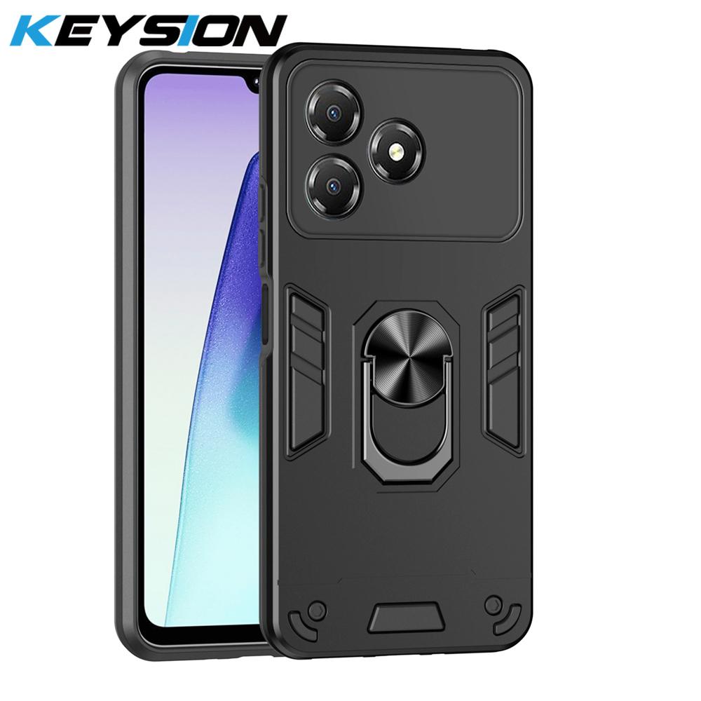 KEYSION Shockproof Armor Case for ZTE Blade A36 4G 5G Soft Silicone+PC Metal Ring Stand Phone Back Cover for ZTE Blade A36 5G