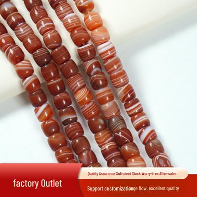 Cuentas de Barril de Ágata Roja Rayada Natural para Pulseras Budistas Vajra Bodhi DIY