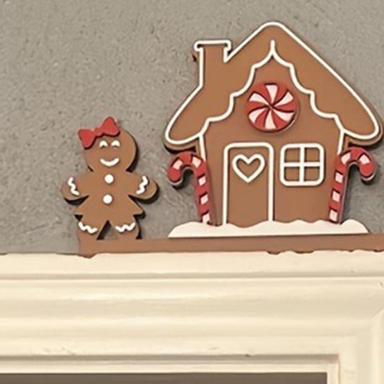 2 Pcs Christmas Gingerbread Door Toppers Wood Gingerbread Man Door Corner Sign for Door Frame Cabinet Shelf Window Wall Xmas Home Office Kitchen Decor
