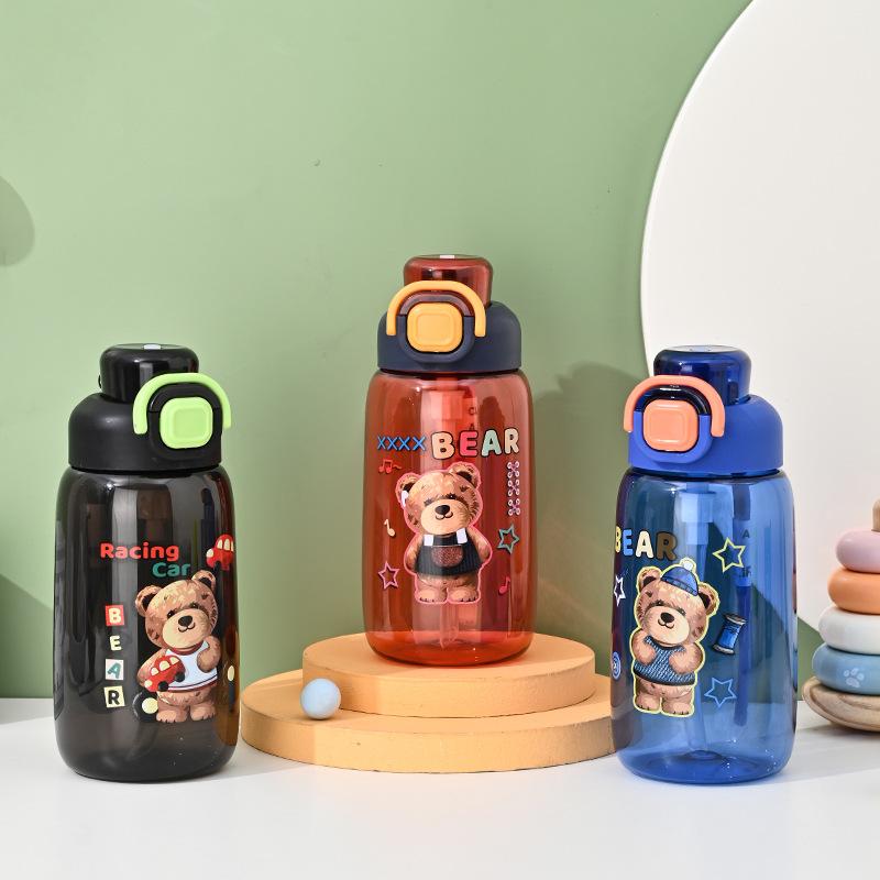 Plastic Cartoon Children's Water Cup with Straw Student Summer Kettle Outdoor Portable and Cute Good-looking Plastic Cup