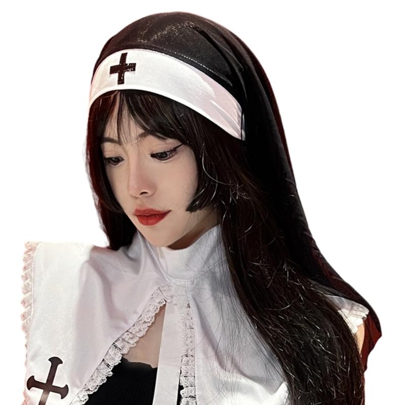 

Nun Hats for Women Adult Halloween Costume Accessory Lightweight Nun Headpiece Nun Headband Caps Nun Habits Hat 1