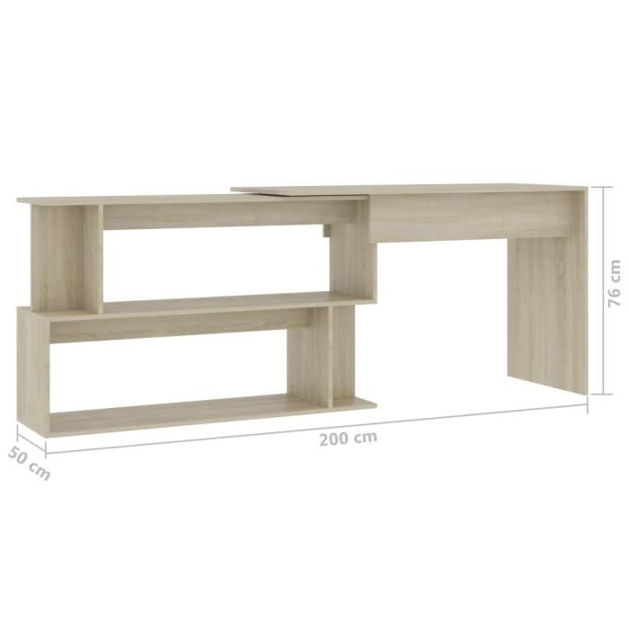 VidaXL Bureau d'angle Chêne sonoma 200x50x76 cm Aggloméré