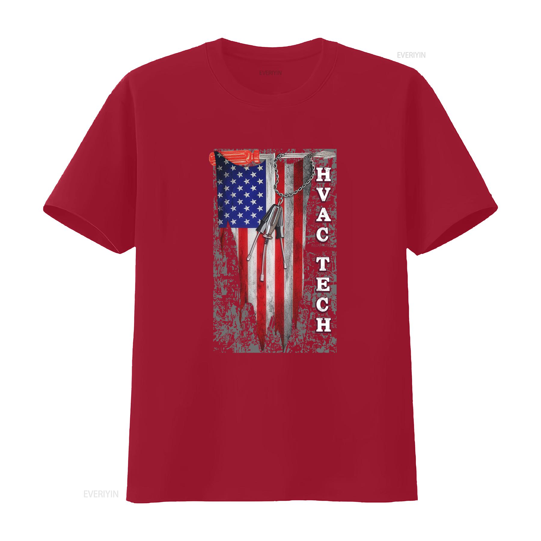 Техническая футболка HVAC Tech Американский флаг Патриотический Дизайн с инструментами механика Круглый вырез винтажный Стирка модный Дышащий Мягкий S