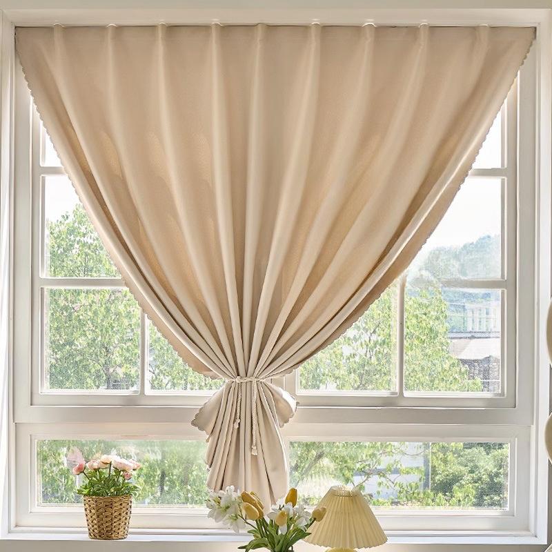 Solid Color 100% Blackout Curtains Convenient No Drilling Window Curtains for Living Room Bedroom Sun Protection Privacy Drapes