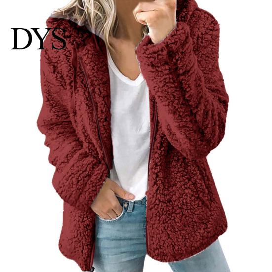 Women Cozy Zip-up Coat Winter Sherpa Fleece Short Jacket Hooded Zipper Cardigan Lightweight Zippered Warm Casual Solid Plush Windproof for Fall