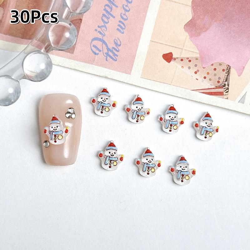 30Pcs Adorable Snowman Santa Claus Resin Nail Charms Cartoon Creative Colorful Christmas Series Nail Art Decorations Diy Nails