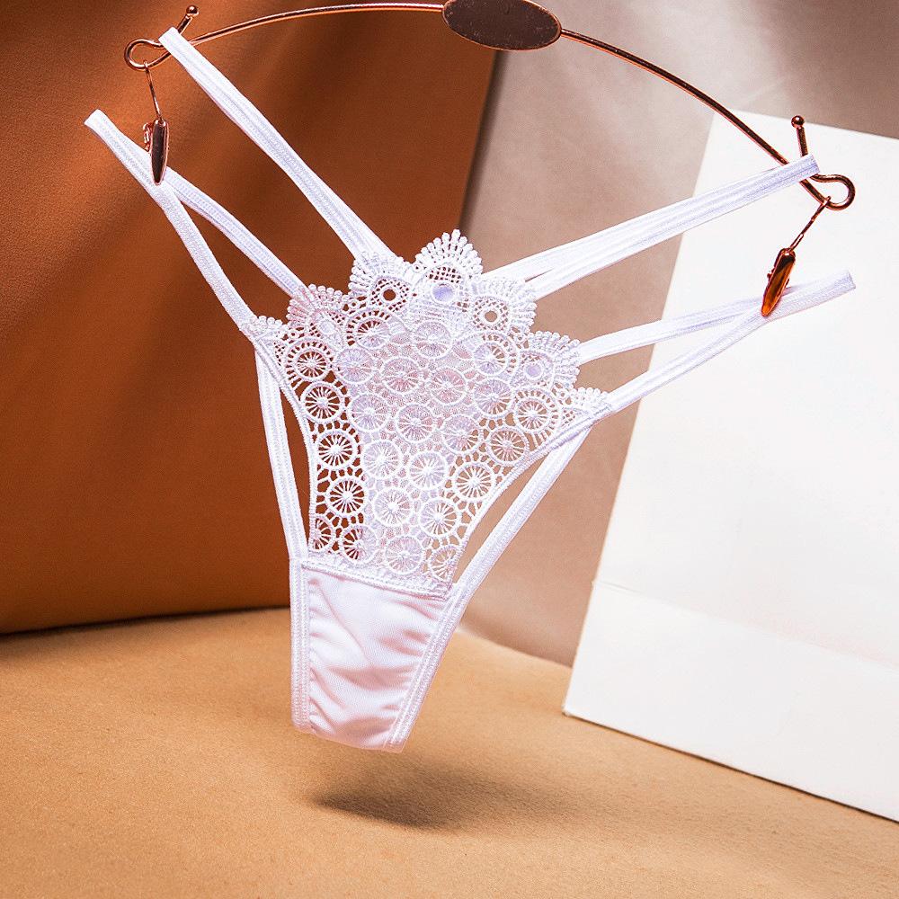 Cross Hollow Vintage Embroidered Thong Women's Thin Perspective Mesh Low Waist Strap Allure Sexy Panties 2280