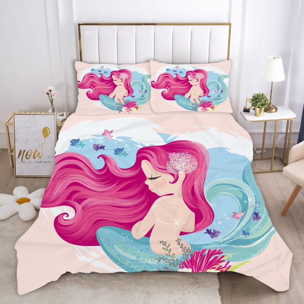 Comforter Mermaid King Queen Cute Cartoon Fairy Tale Sea Creature Bedding Set Fish Scale Girly 2/3Pcs