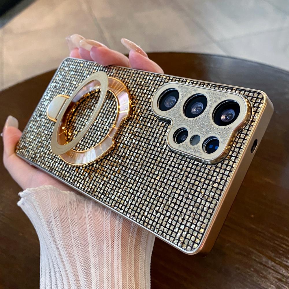 

Full Body Diamond With Magnetic Ring Bracket Case For Samsung S25Ultra S24FE S25Edge S25Plus A17 A56 A07 Plating Rhinestone Case Case & Holder&Galaxy A17