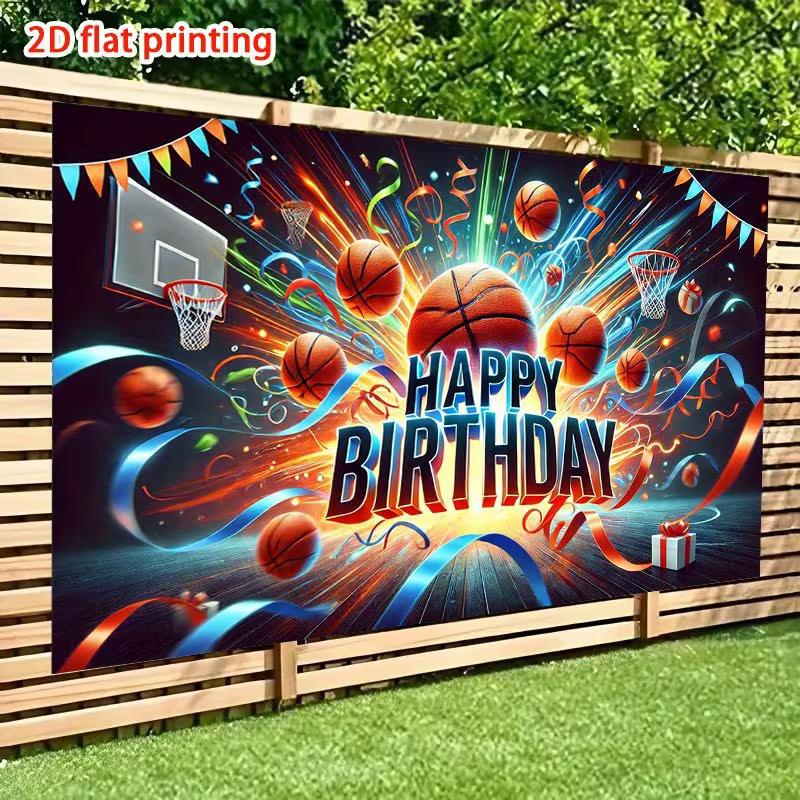 Sfondo per Photo Booth di Compleanno di Pallacanestro 2D per Eventi di Ragazzi
