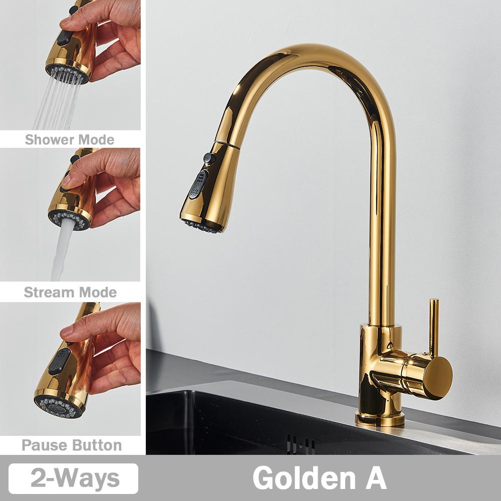 Brushed Nickel Kitchen Faucet Flexible Pull Out Nozzle Kitchen Sink Mixer Tap Stream Sprayer Head Deck Black Hot Cold Water Taps