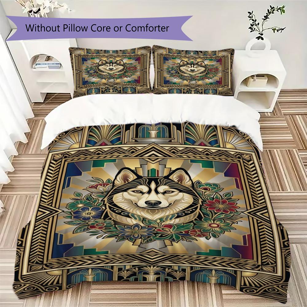 Set Copripiumino con Fantasia di Cani Husky Copripiumino Federa Decorazione per la Casa Regalo di Compleanno (1 * copripiumino + 2 * federe senza imbottitura)65
