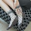 Love Heart Crystal Mid-Calf Glass Stockings with Cotton Sole and Lace - Japanese Style JK Women's Summer Socks.
