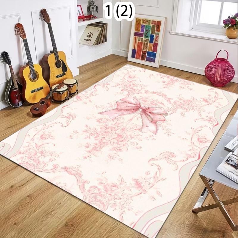 Cartoon Animal Printed Area Rug Cute Bow Throw, Anti-slip Children's Room Carpet Home Decoration Living Room and Bedroom Carpet